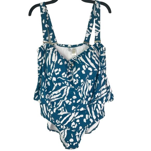 New Anne Cole Plus Size Tropical V-Wire Padded One Piece Swimsuit - Picture 13 of 13